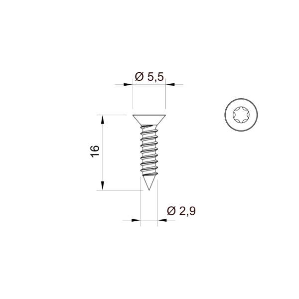 Vrut z nerezové oceli 2,9 x 16 mm